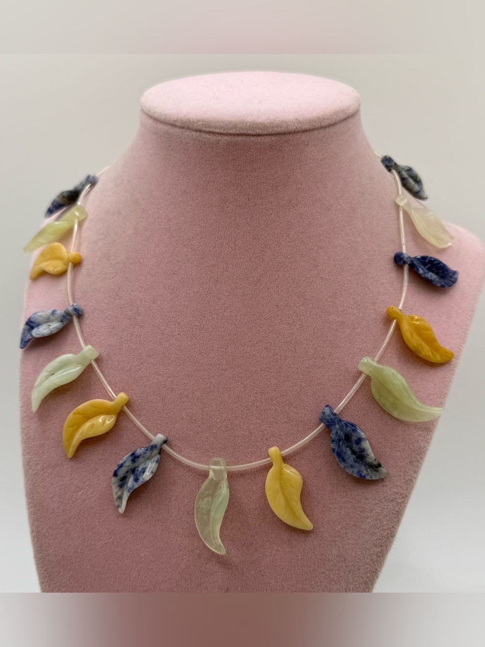 Handcrafted Multi-Color Leaf Pendant Necklace - Yellow, Blue, Green